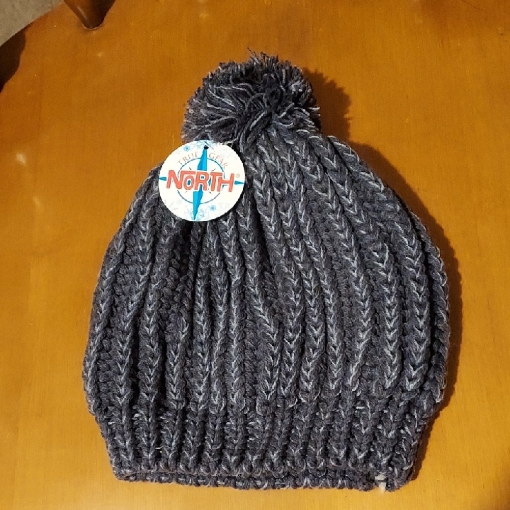Gray Chunky Knit Pom-Pom Hat
